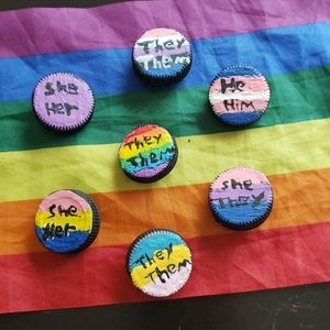 Homemade pride pronoun pins